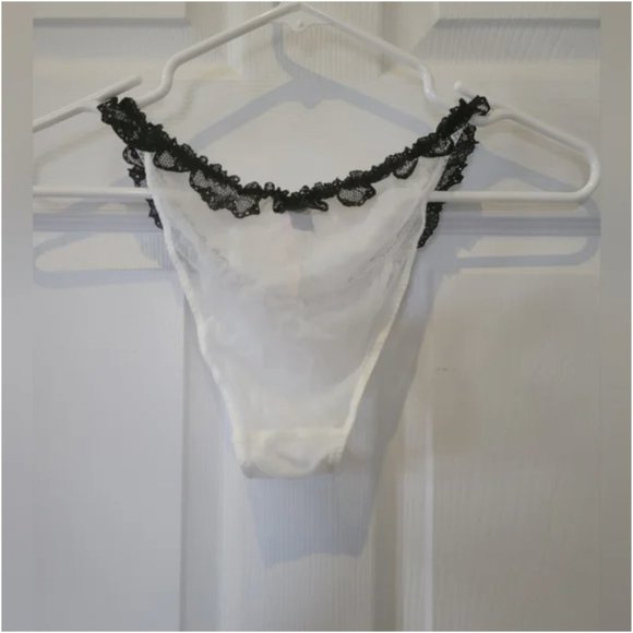 Victoria's Secret white sheer black lace trim teddy sleepwear underwear set M nw - Picture 8 of 8
